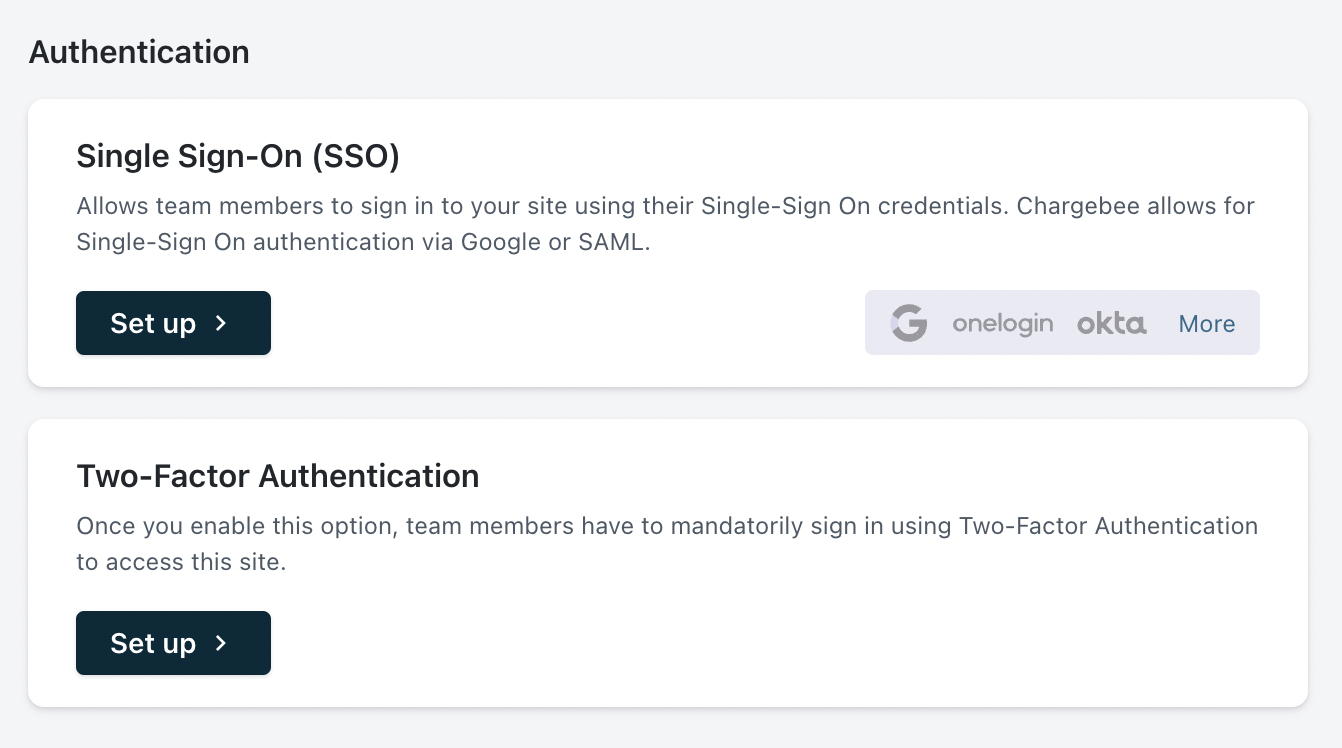 Authentication policy options under Settings > Security