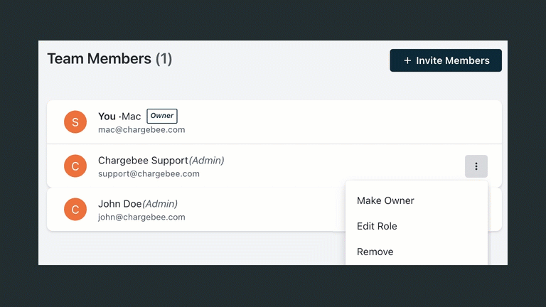 Make Owner option next to a user on the Team Members page