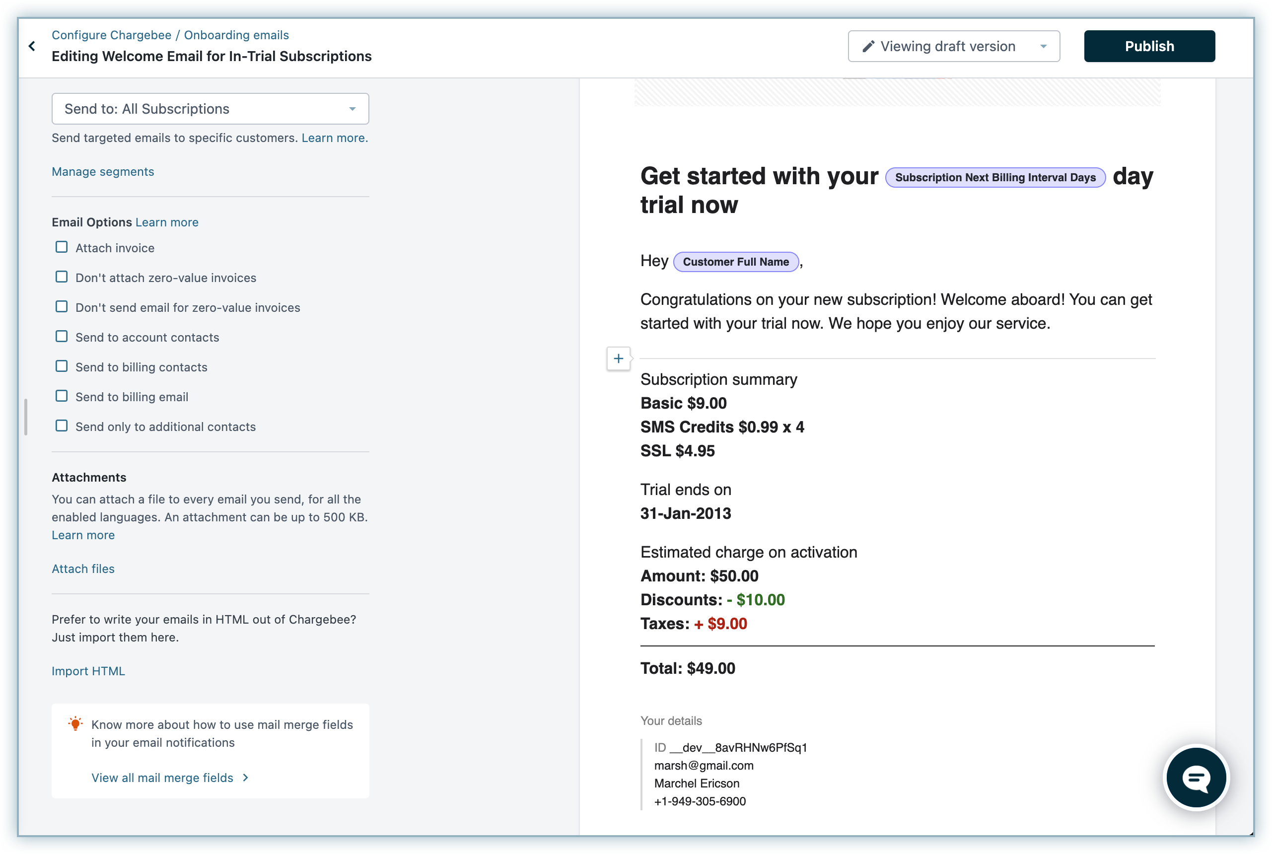Add Notification editor with content customization options