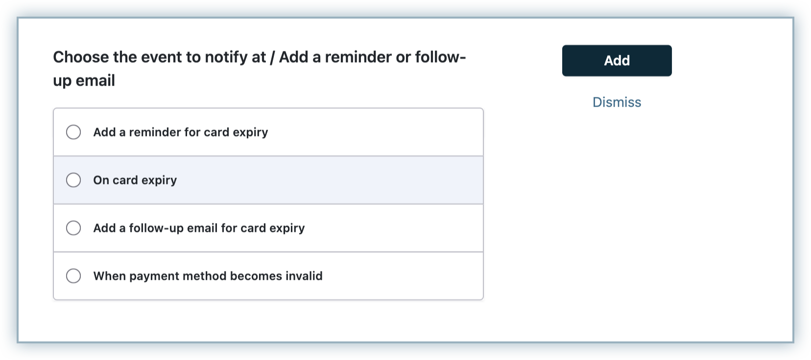 Add Notification event options for invalid payment methods