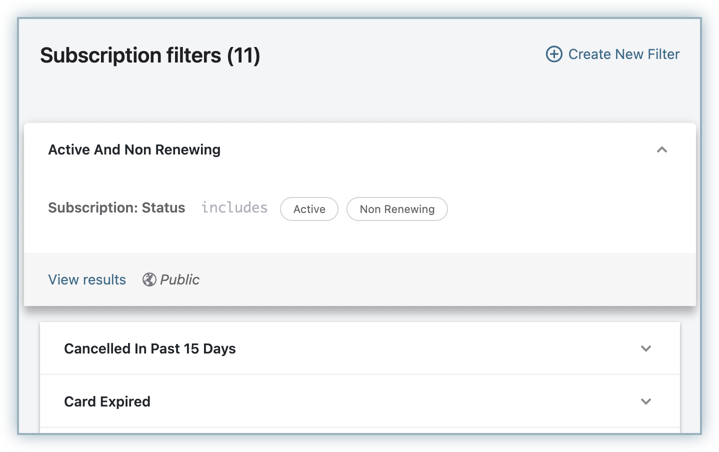 Create New Filter option in segment management