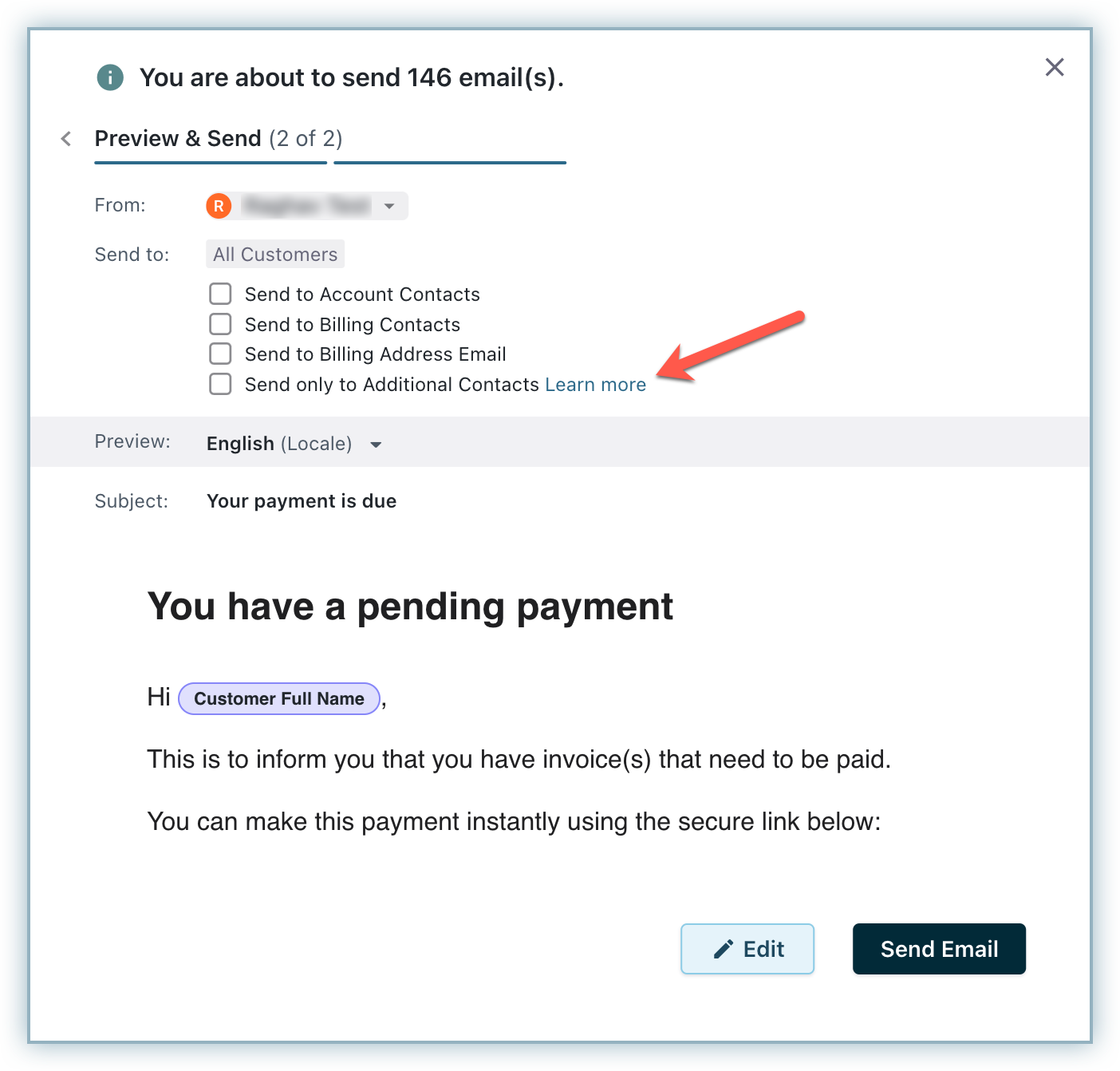 Send only to additional contacts option in manual email