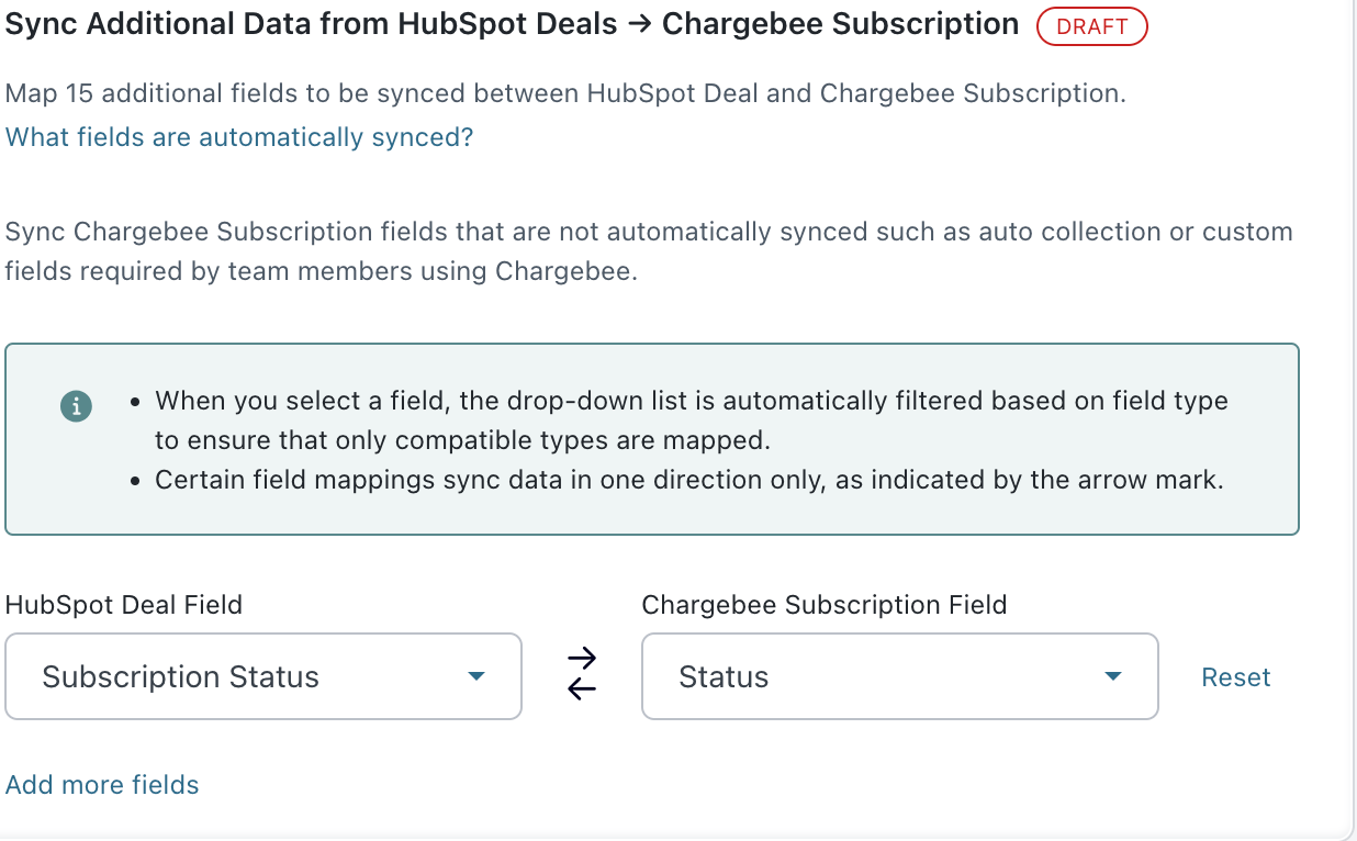 Standard field selection dropdown for the subscription object