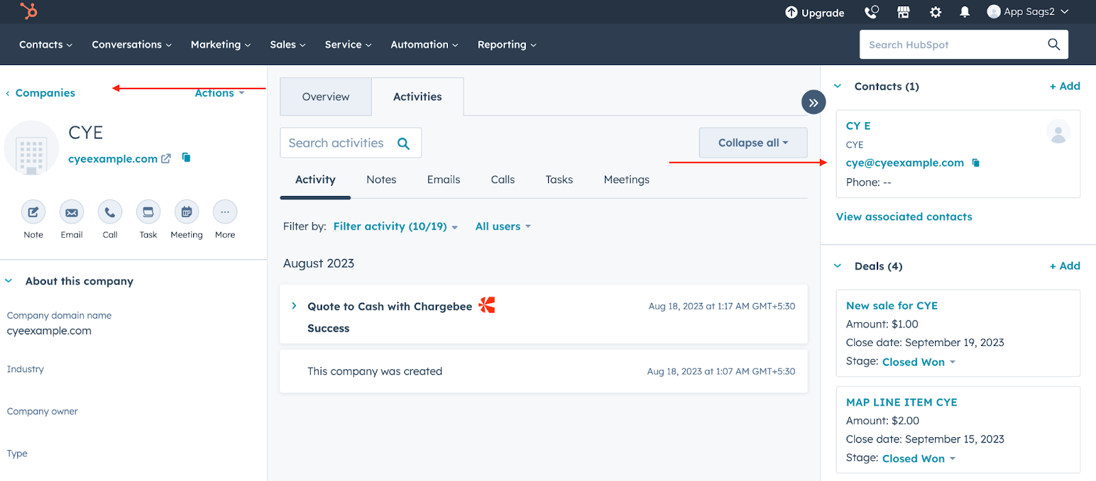Customer synced as both a contact and a company in HubSpot Quote-to-Cash