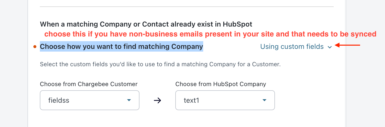 Custom field selected for company matching