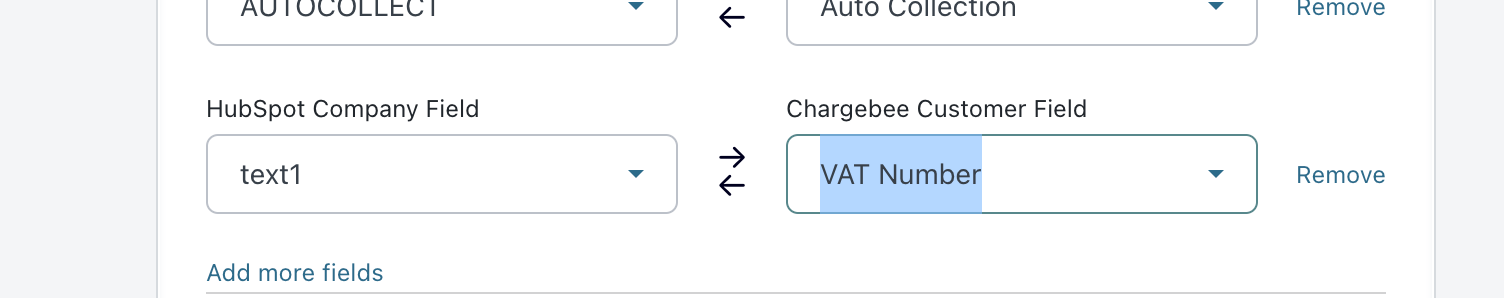 Standard field selection dropdown in the field mapping settings