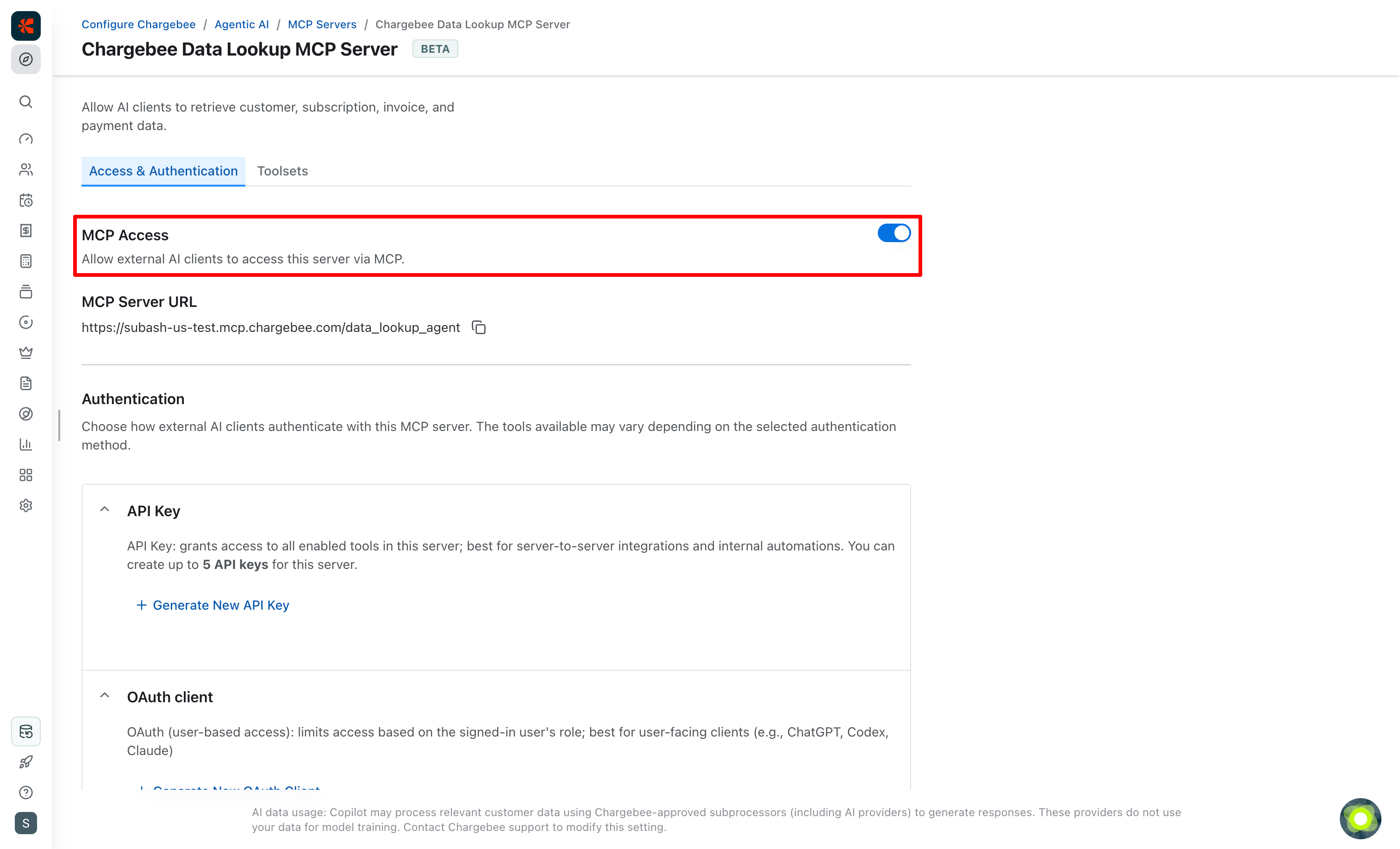 Data Lookup MCP server access and authentication
