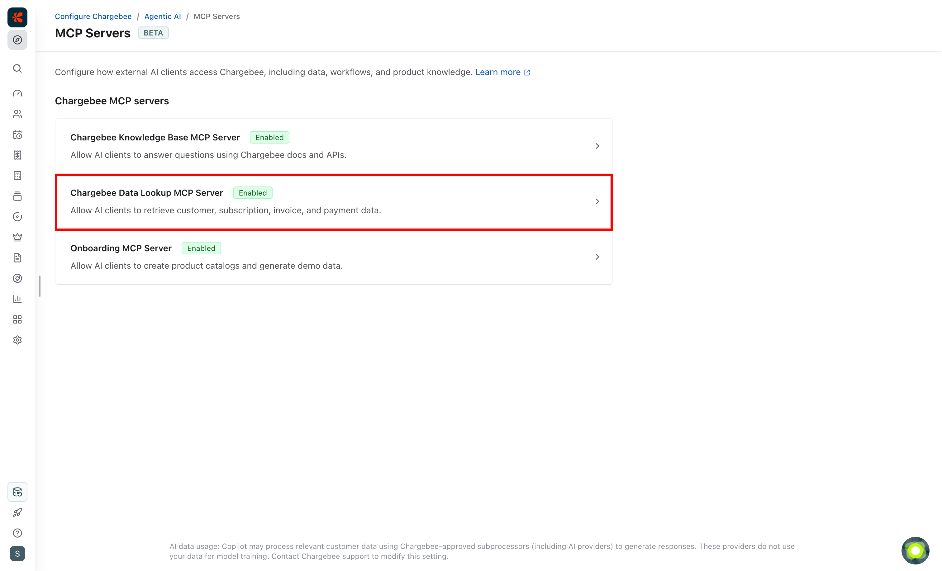 MCP servers list with Data Lookup MCP Server highlighted