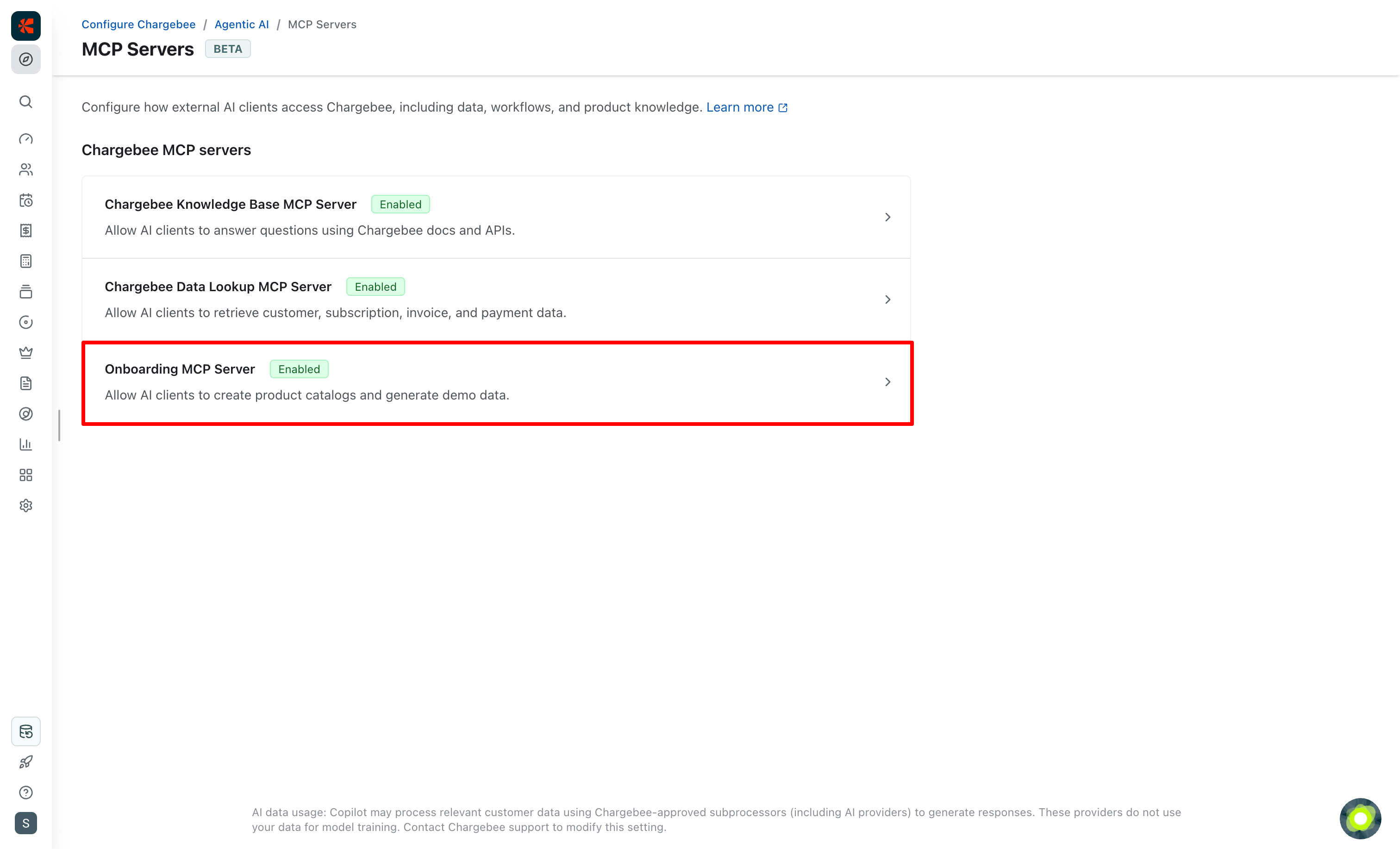 MCP servers list with Onboarding MCP Server highlighted