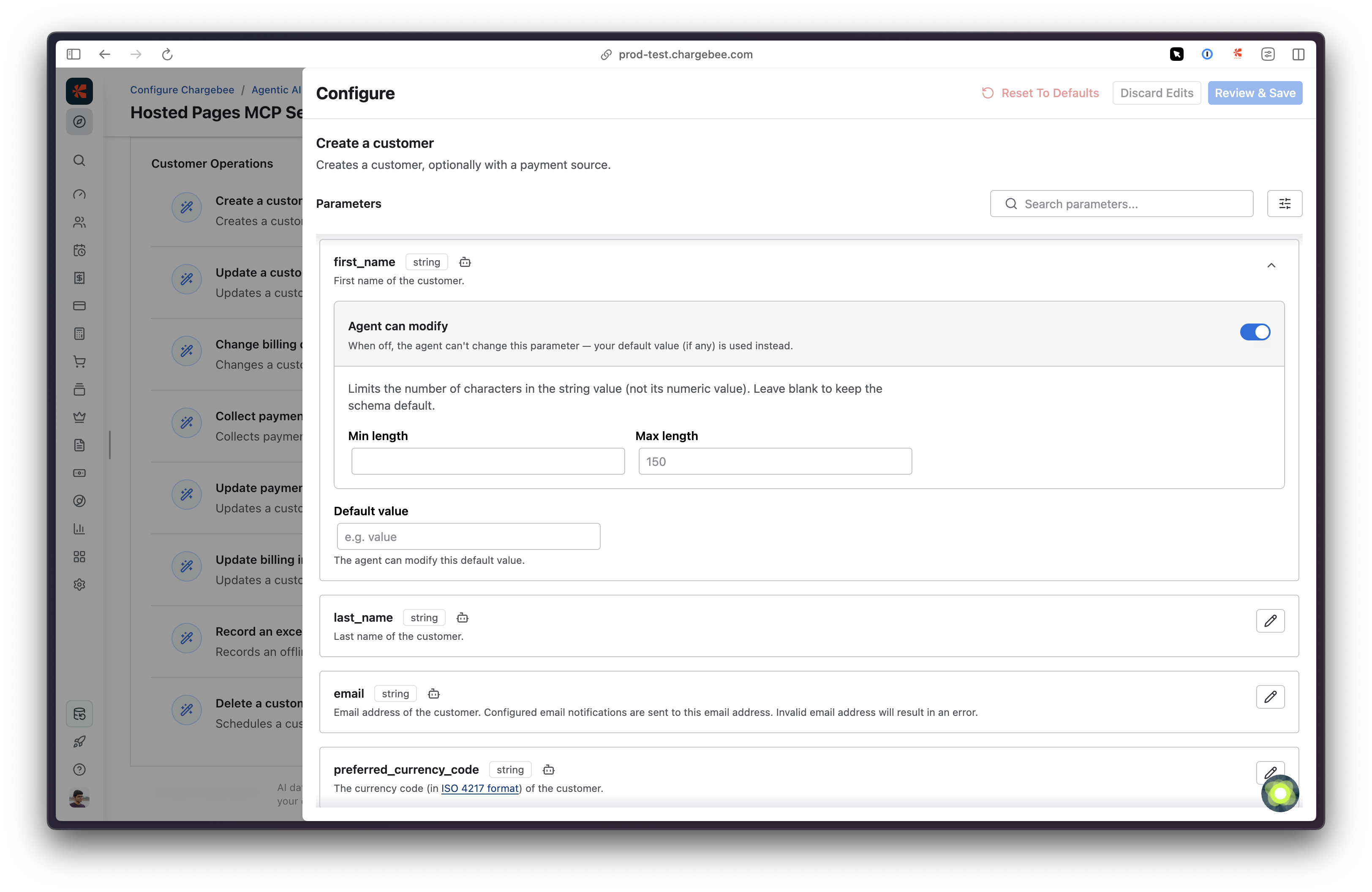 Tool input configuration panel with rules