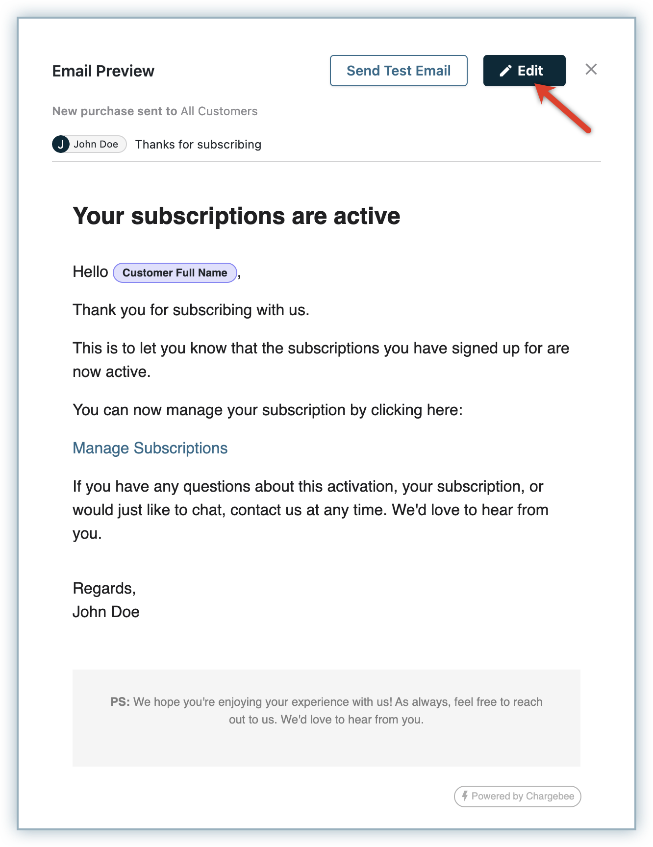 Purchase email preview screen