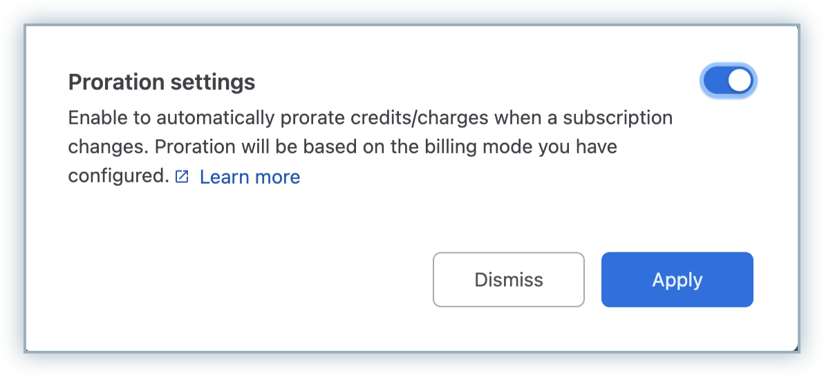 Prorate credits/charges toggle enabled