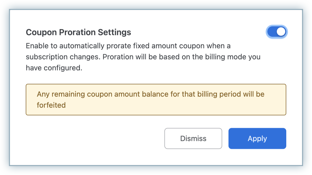 Prorate fixed amount coupons toggle enabled
