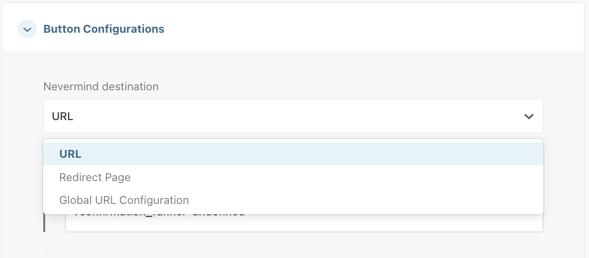 Destination type dropdown for a button in Chargebee Growth