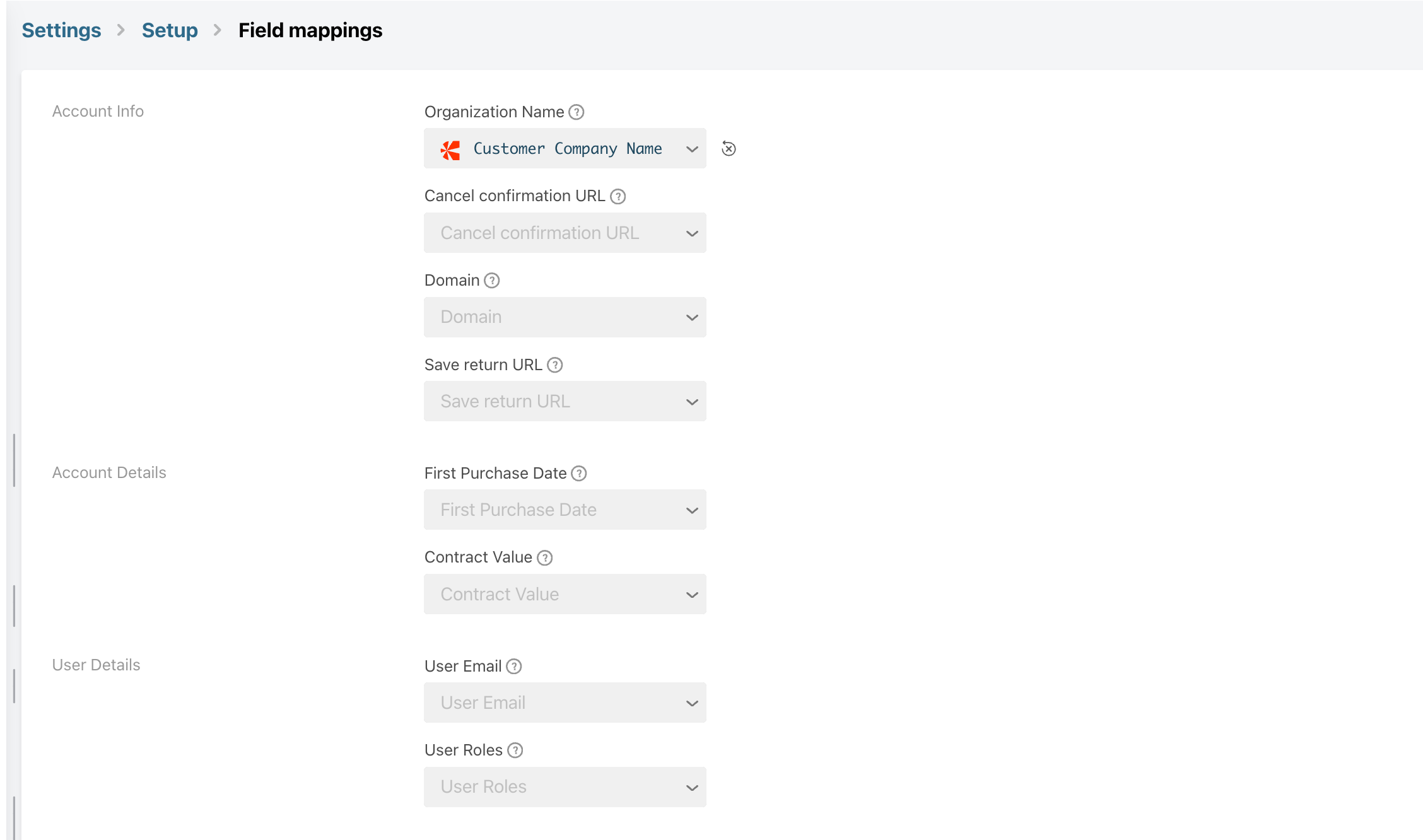 Field mappings page under Settings in Chargebee Growth