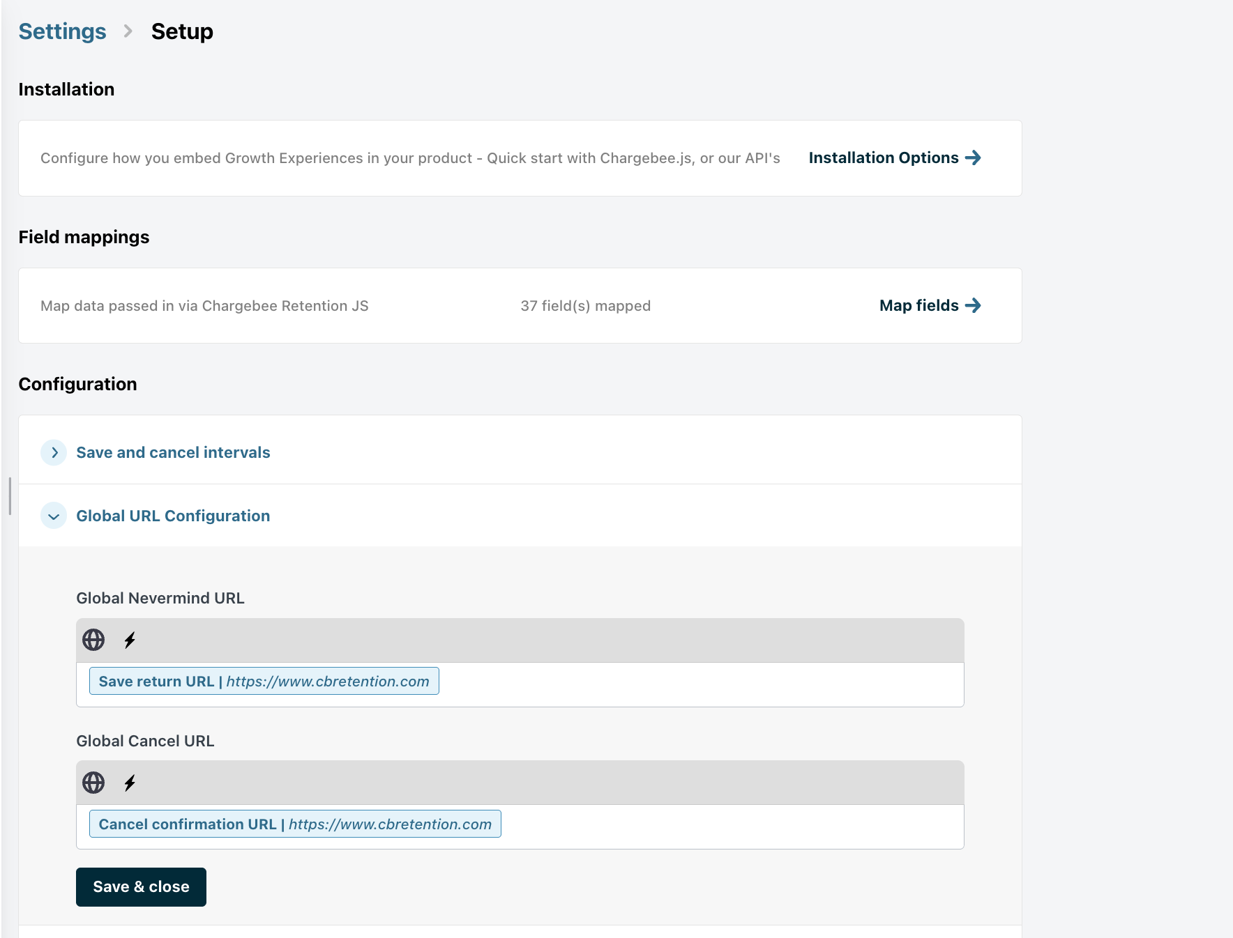 Global URL Configuration settings in Chargebee Growth