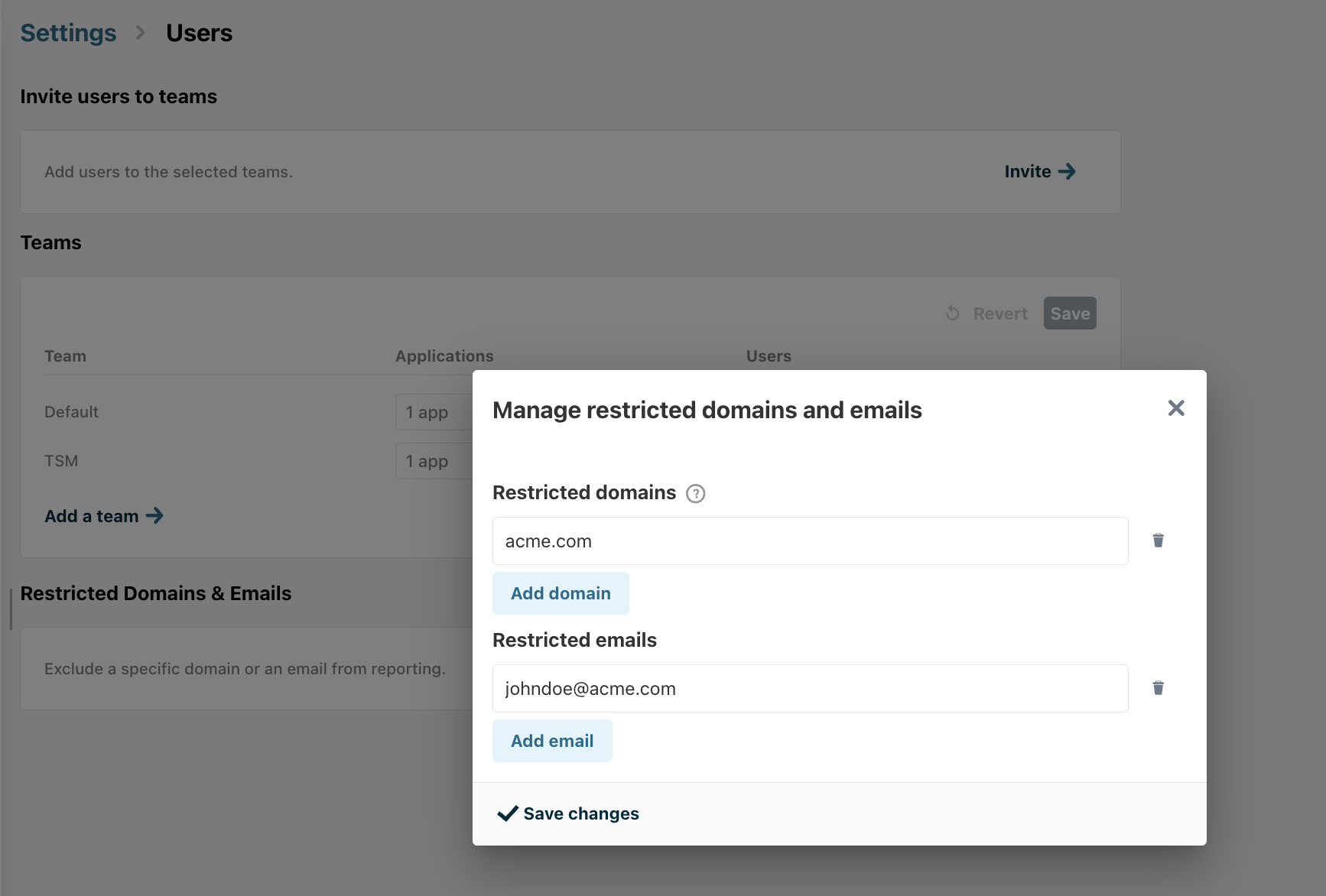 Restricted domains and emails management in Chargebee Growth