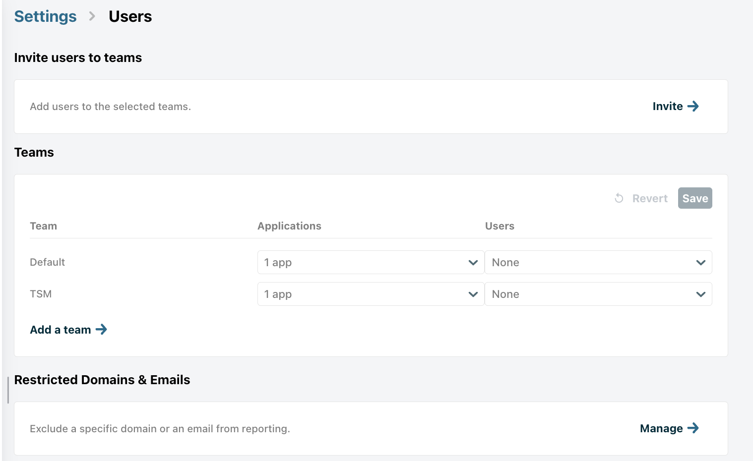 Teams section on the Users page in Chargebee Growth