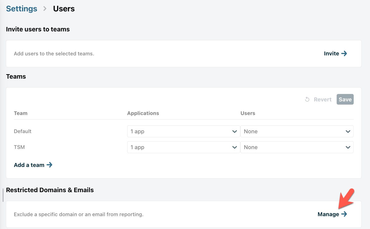 Restricted Domains & Emails option on the Users page in Chargebee Growth