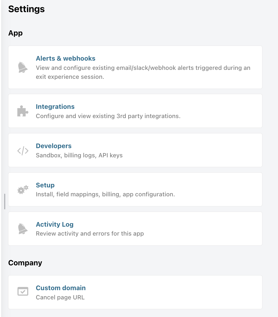 Chargebee Growth Settings page in the Admin app