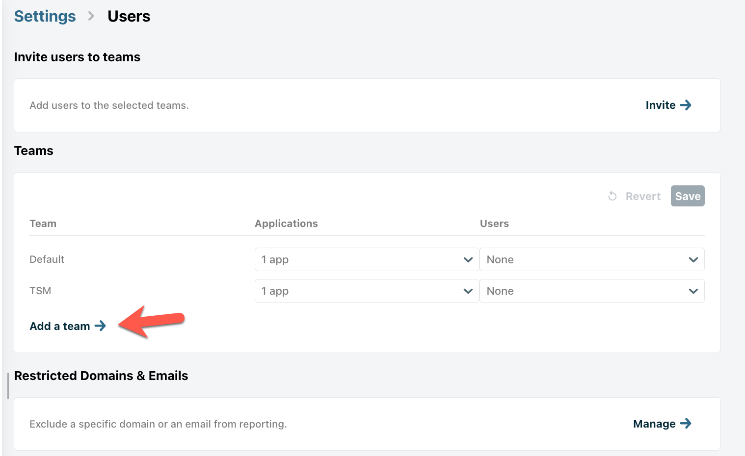 Teams section on the Users page in Chargebee Growth