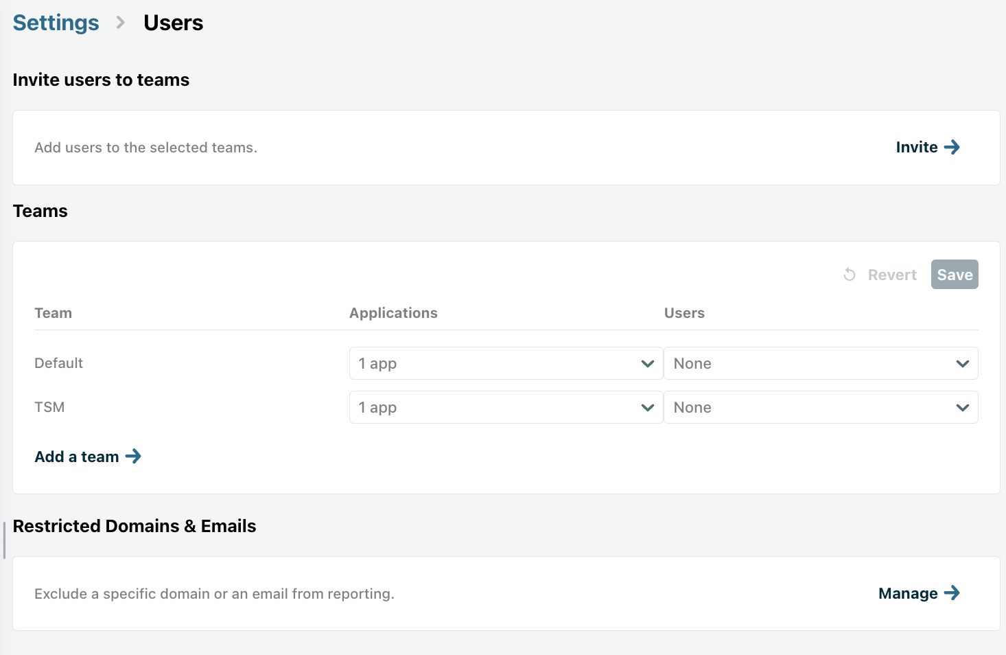 Users page under Settings in Chargebee Growth