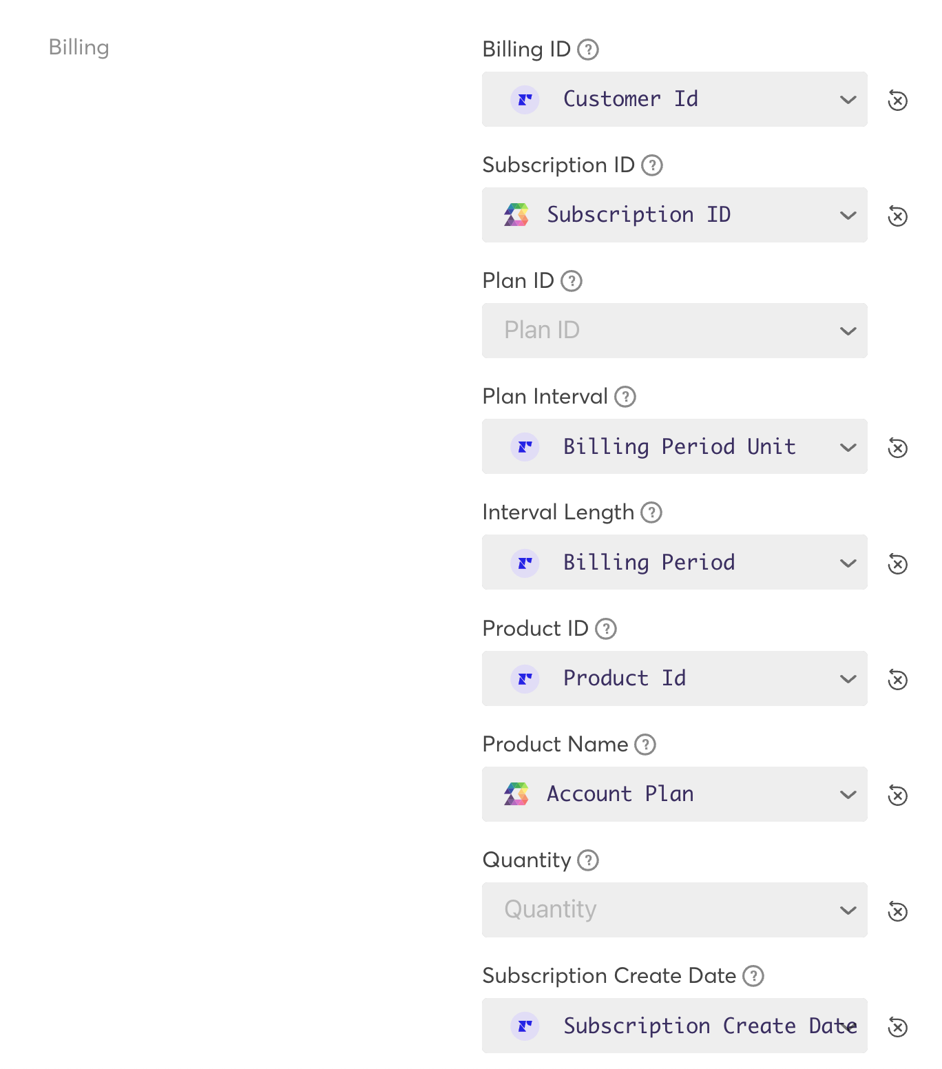 Field mapping for the Recharge integration in Chargebee Growth