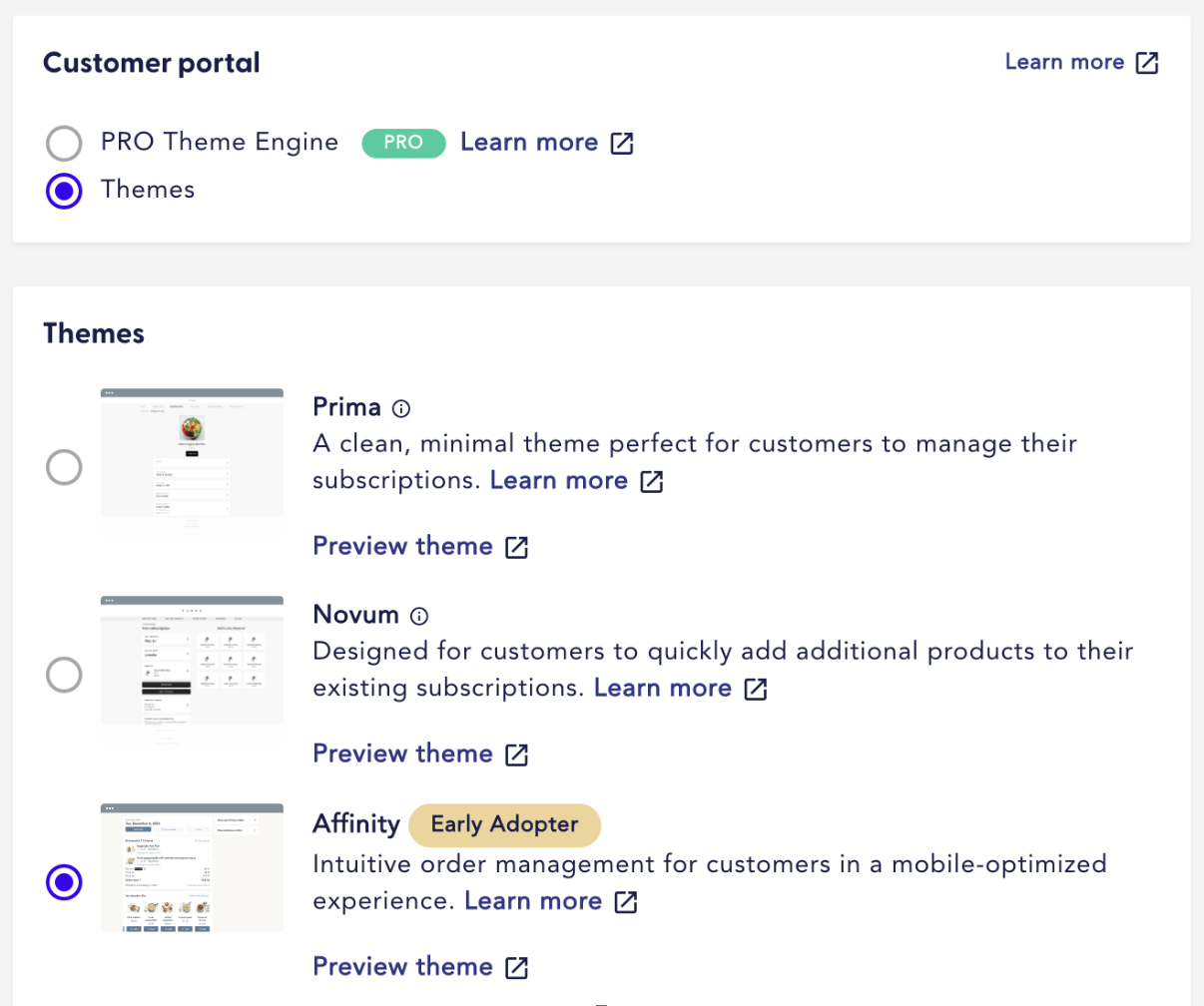 Recharge Customer Portal settings under Storefront