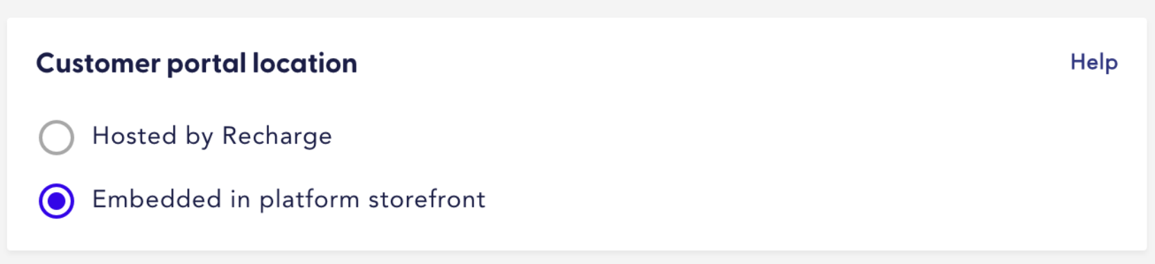 Embedded in platform storefront option in the Recharge Customer Portal