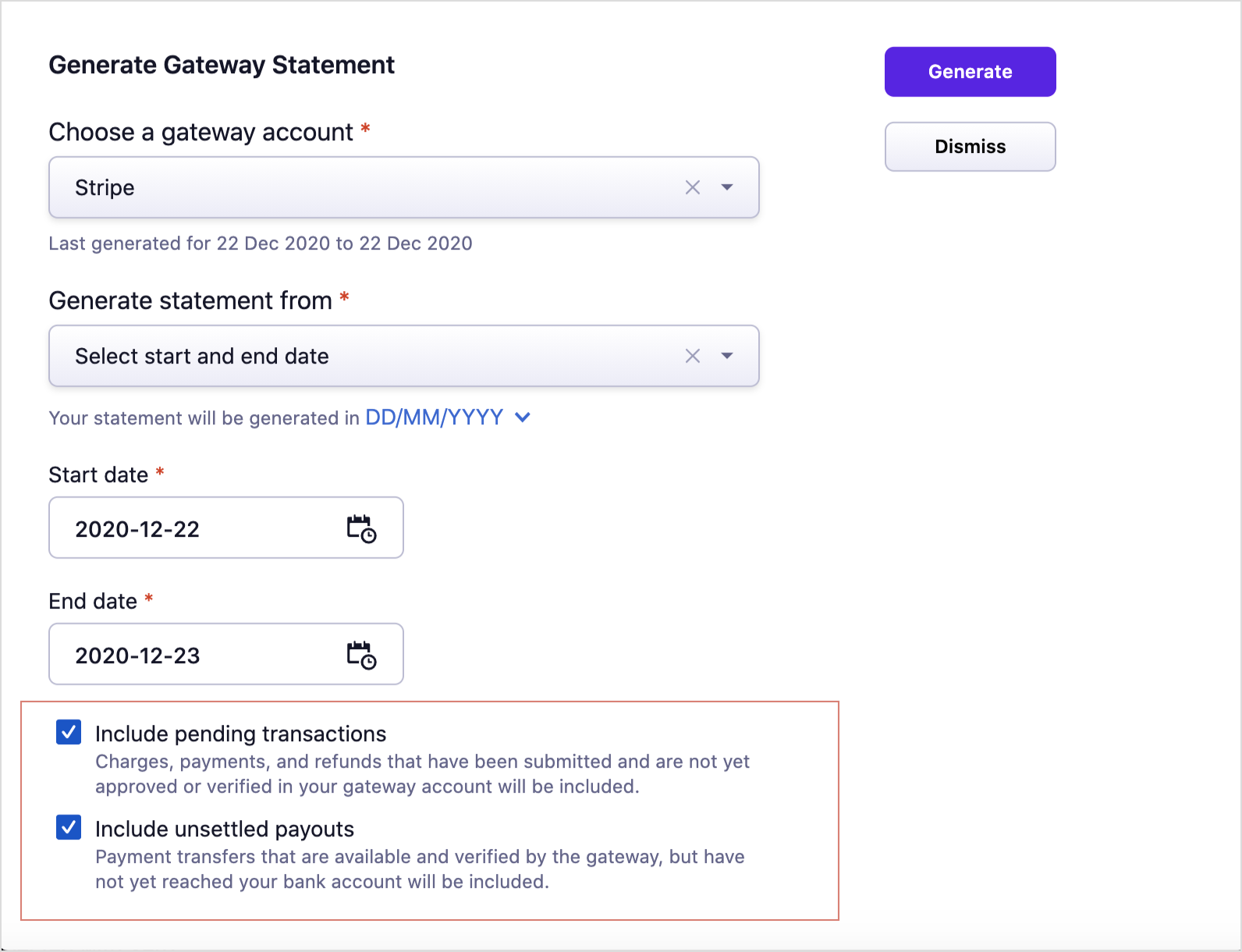 Statement options