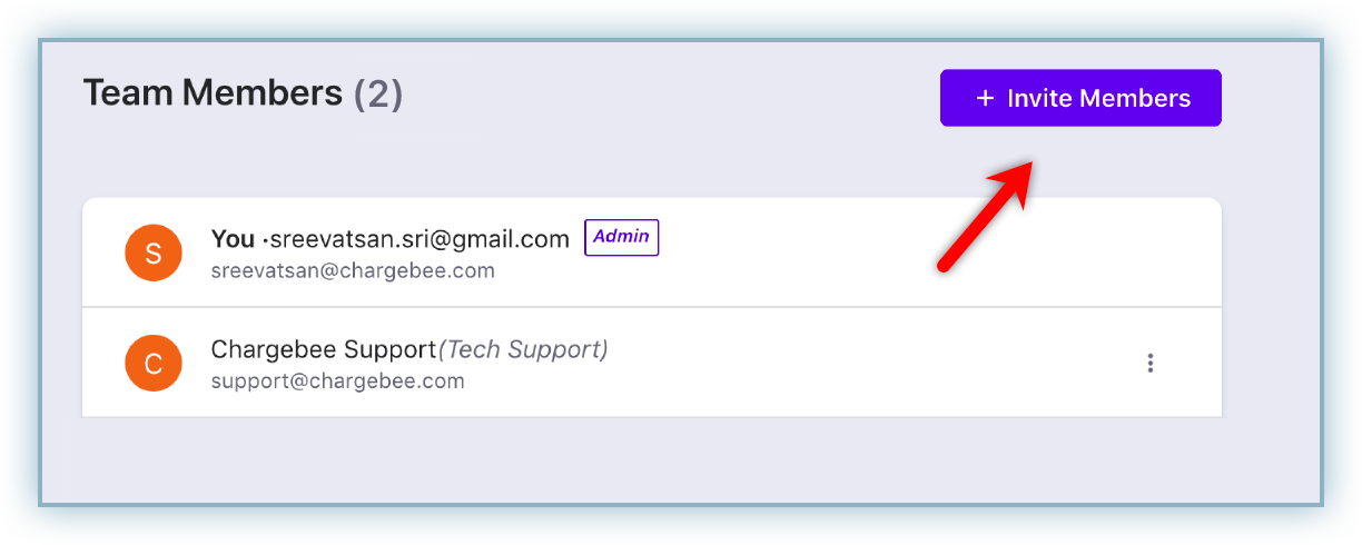 Invite Members button in Team Members