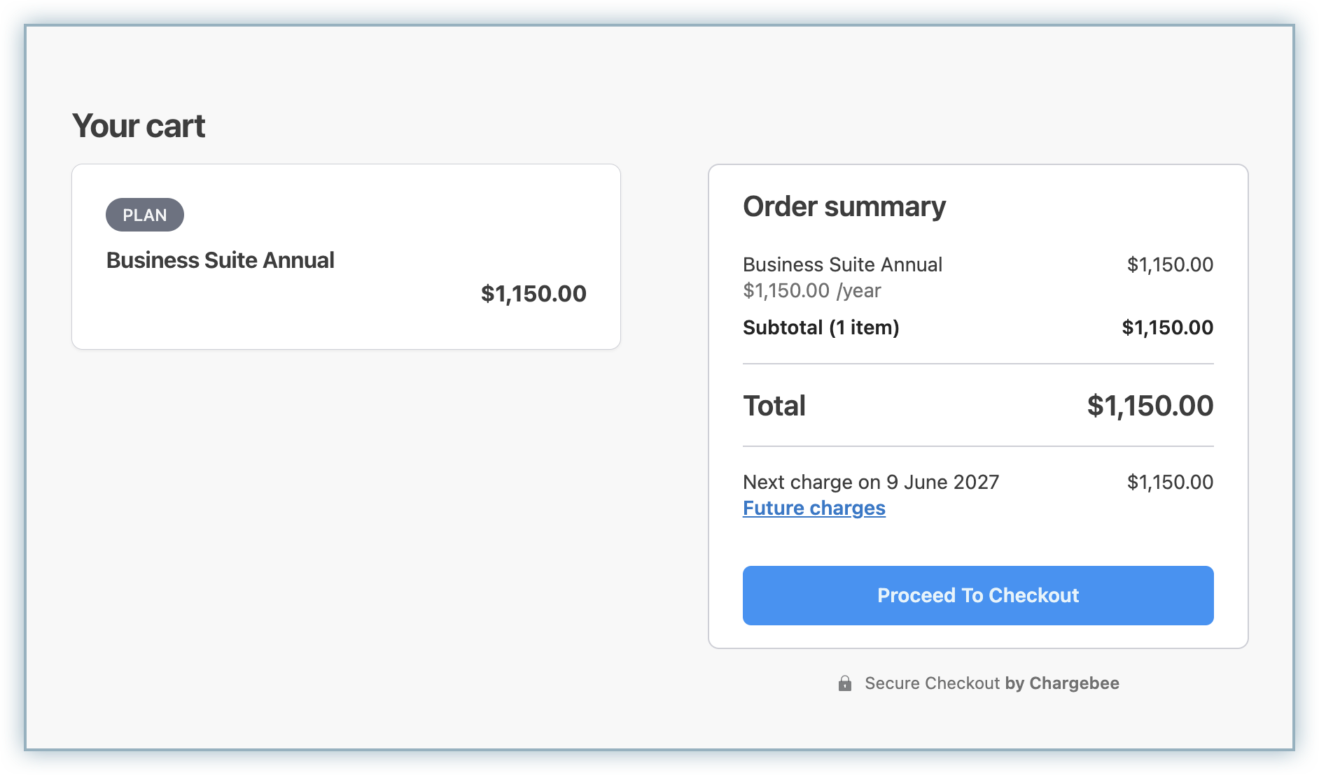 Your cart page with the Proceed To Checkout button