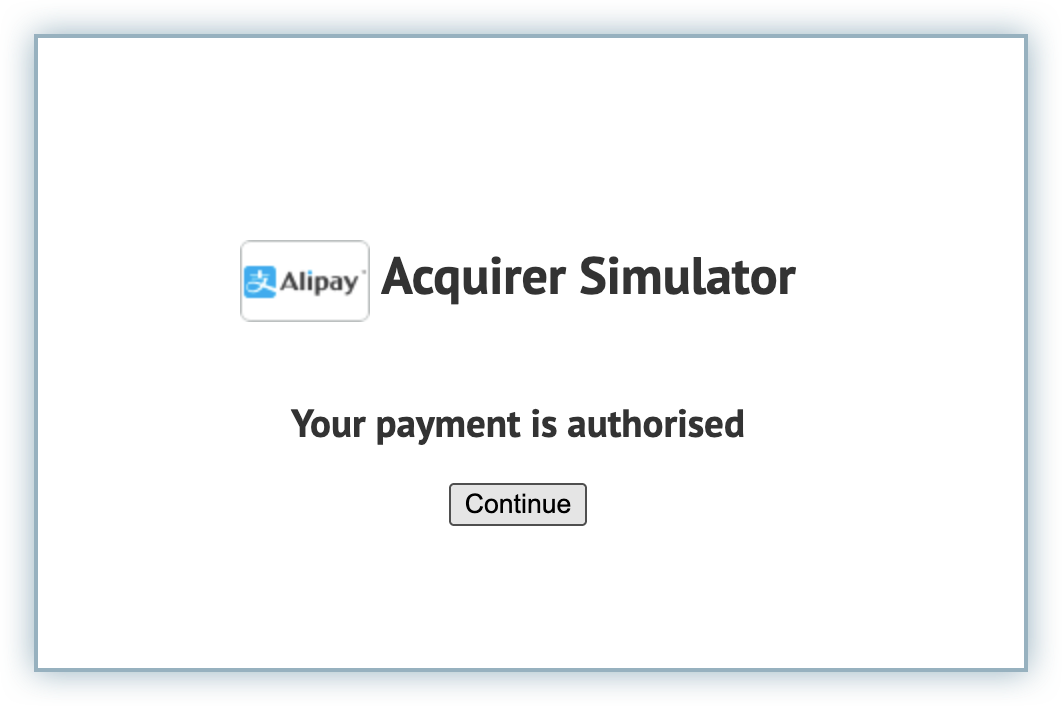 Alipay authorisation success confirmation