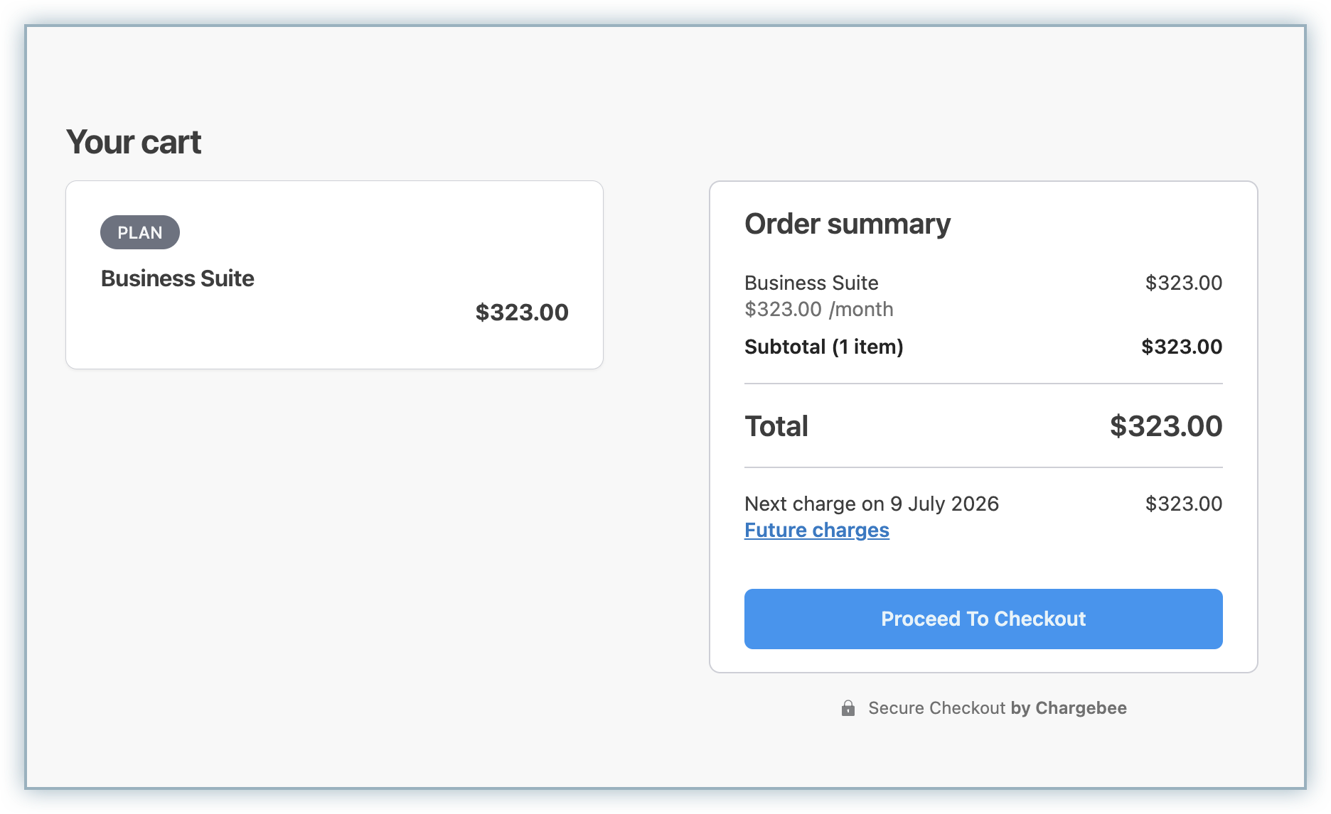 Your cart page with the Proceed To Checkout button
