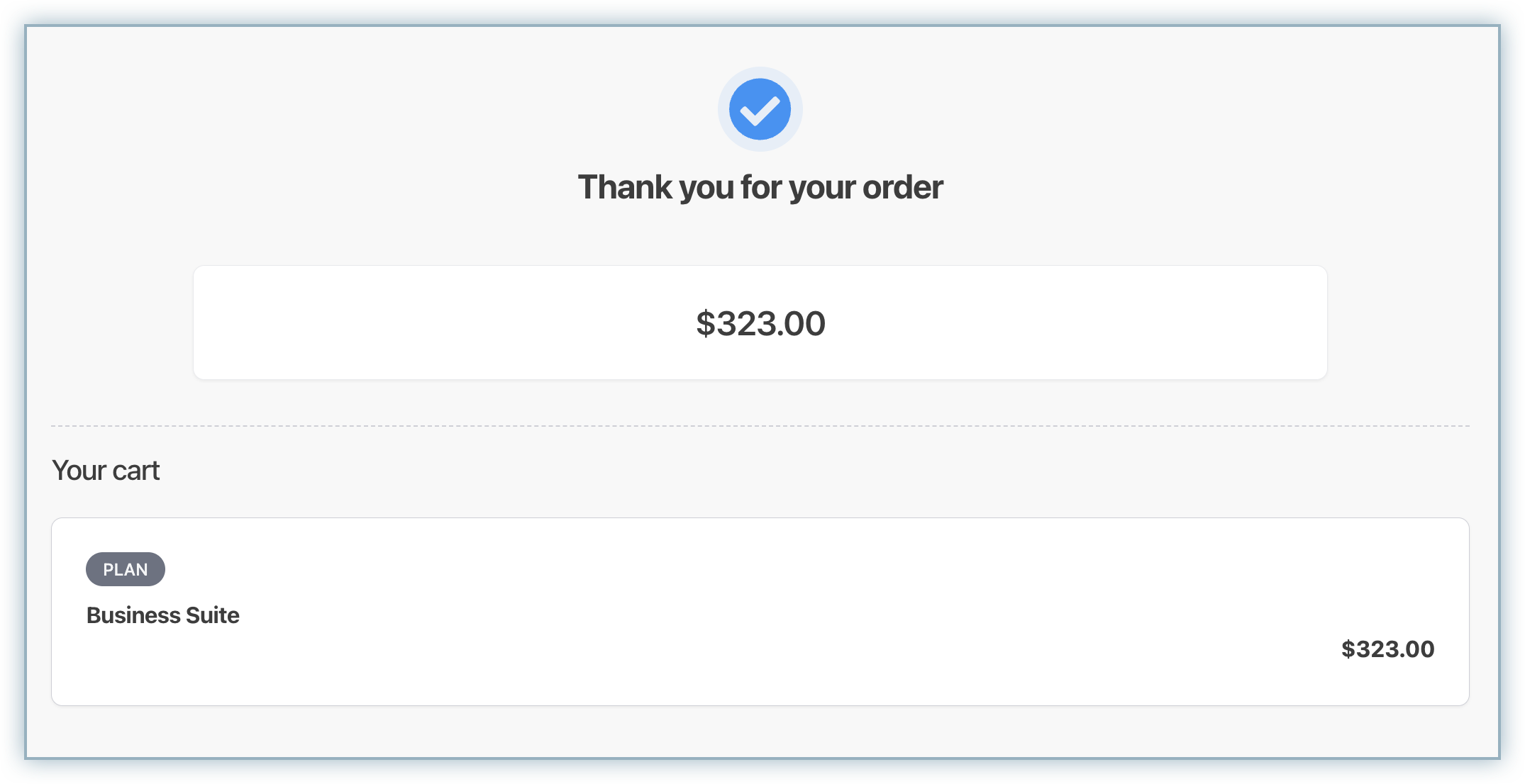 Thank you for your order confirmation page