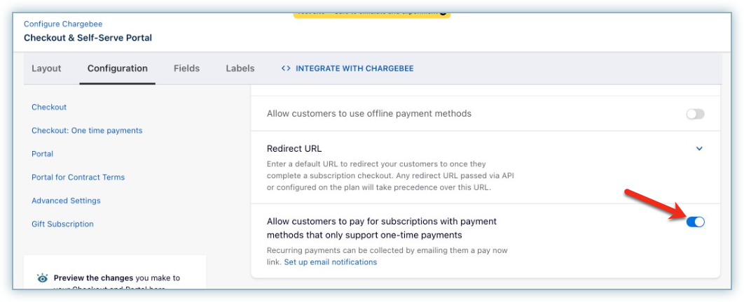 Allow one-time payments for subscriptions