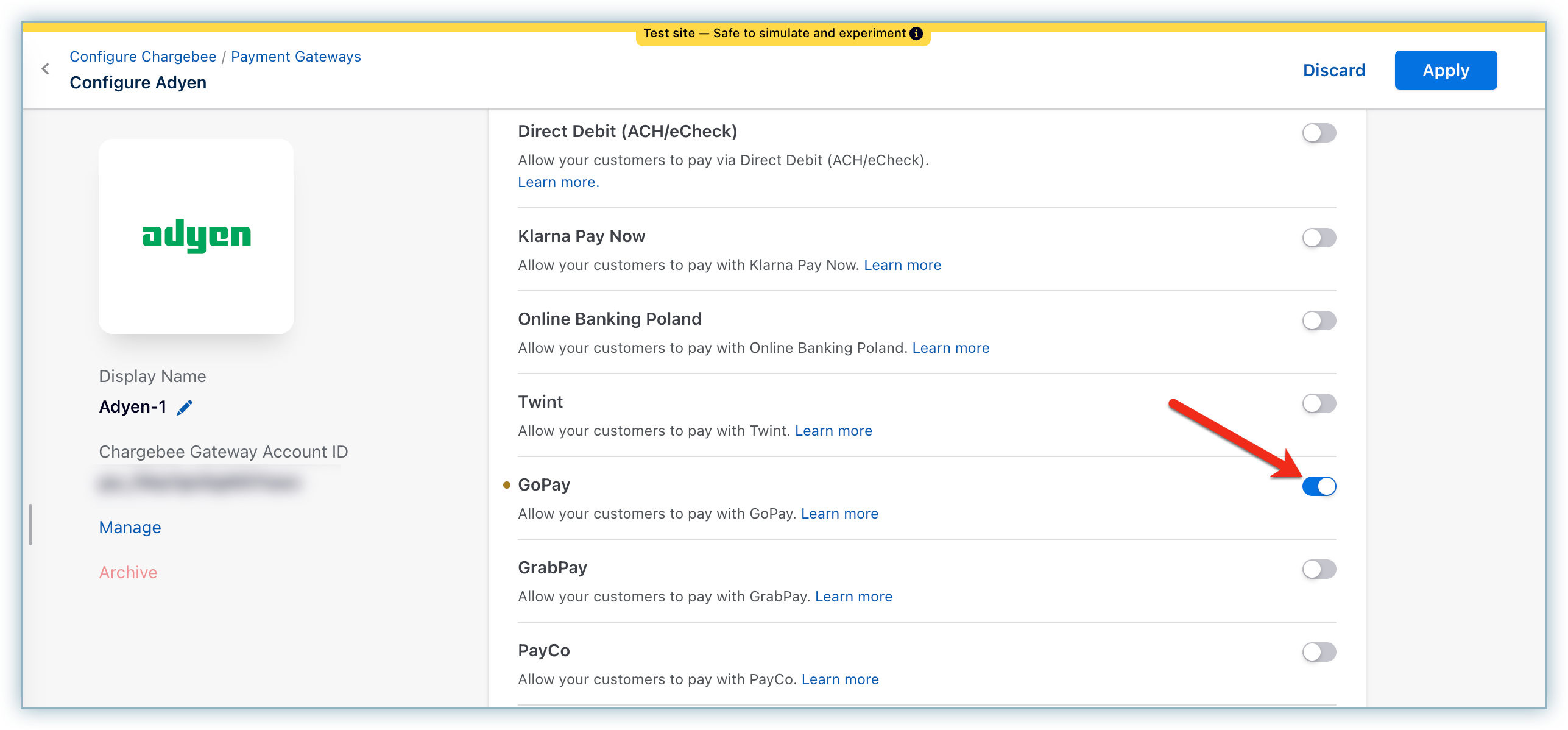 Enable GoPay