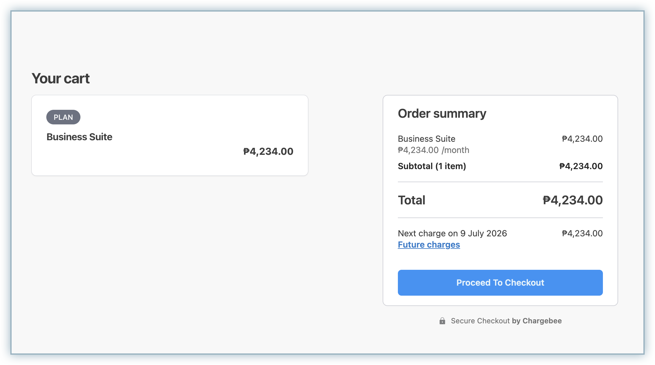 Your cart page with the Proceed To Checkout button