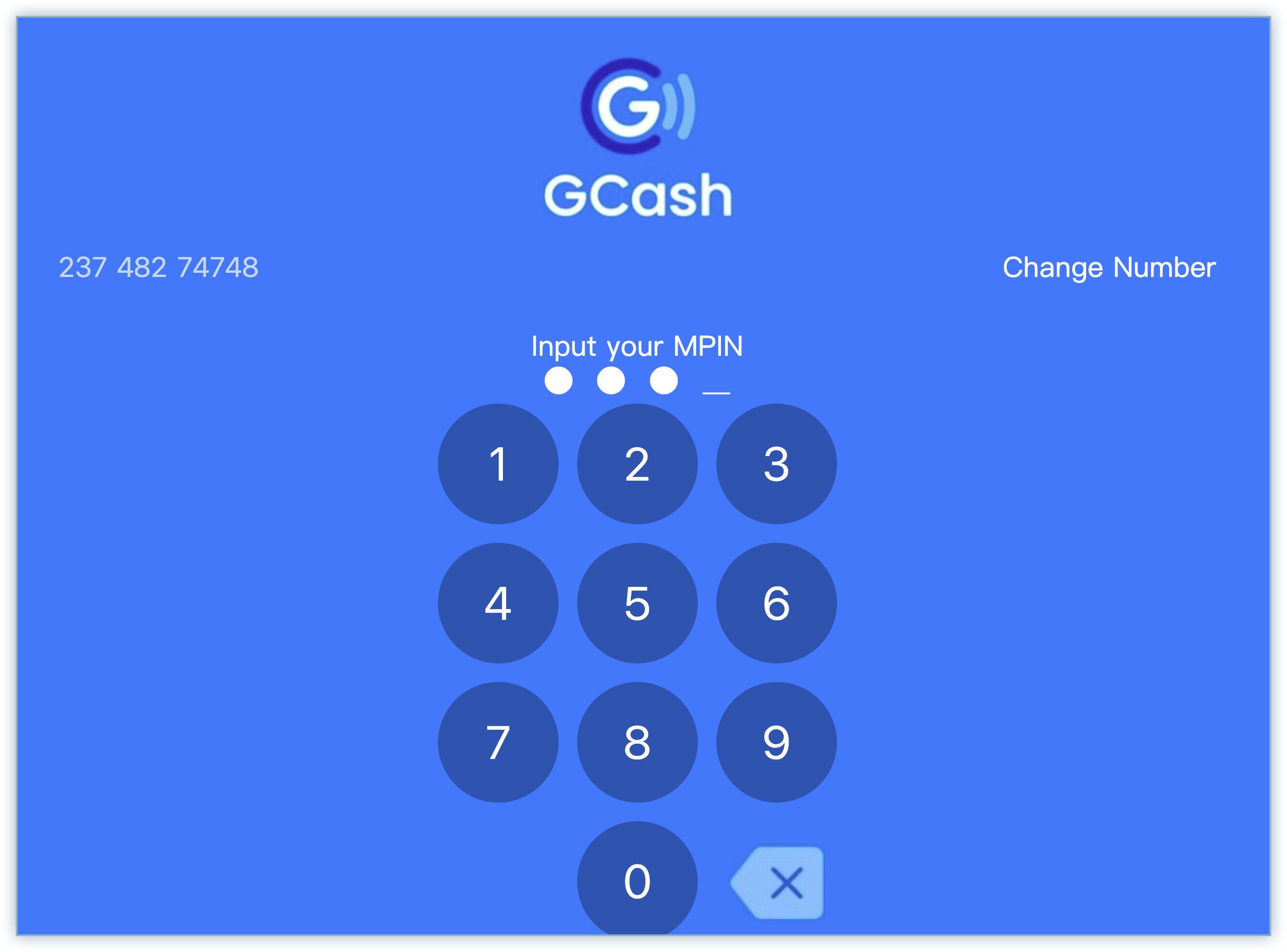 GCash MPIN entry screen