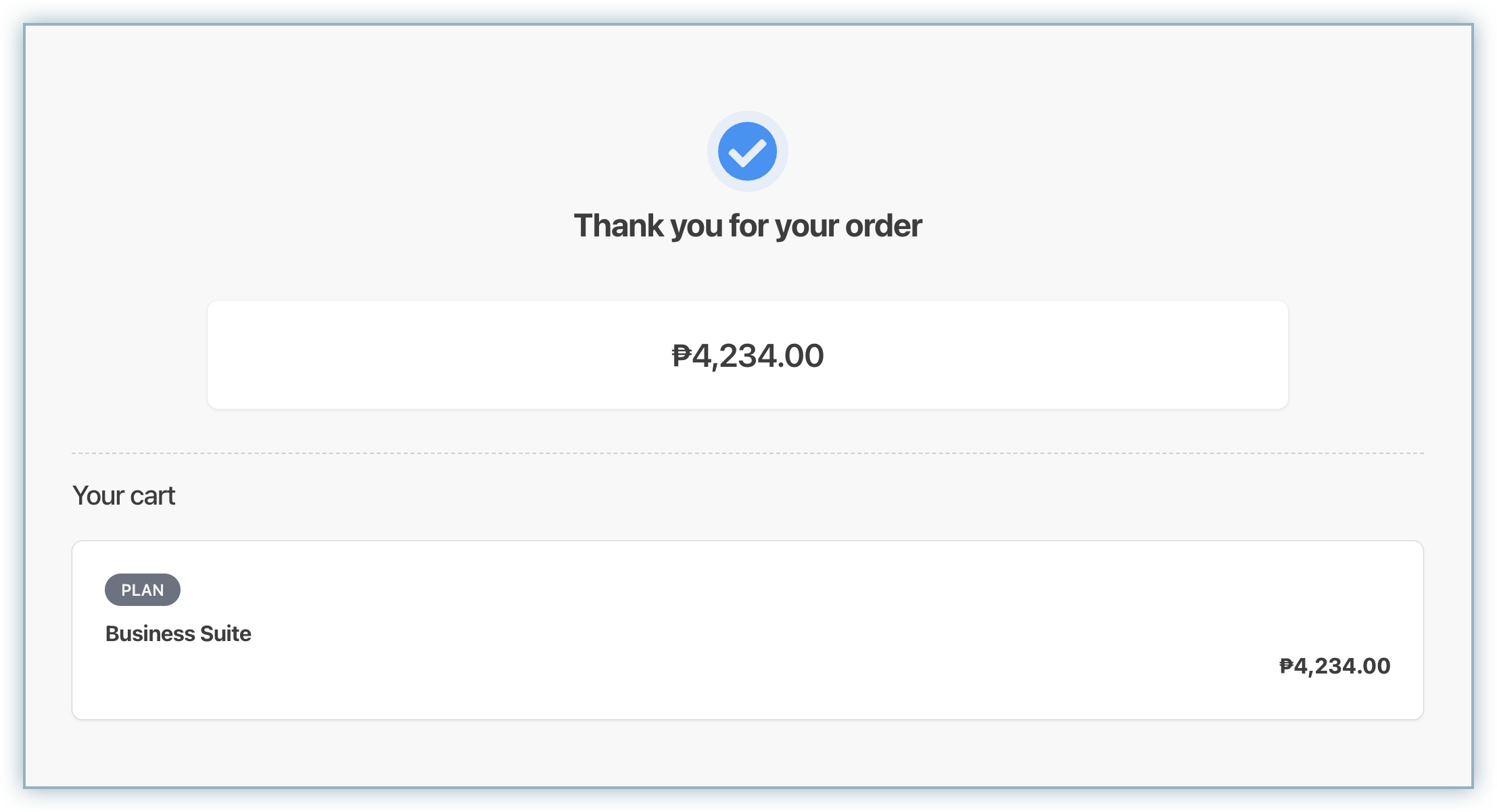 Thank you for your order confirmation page