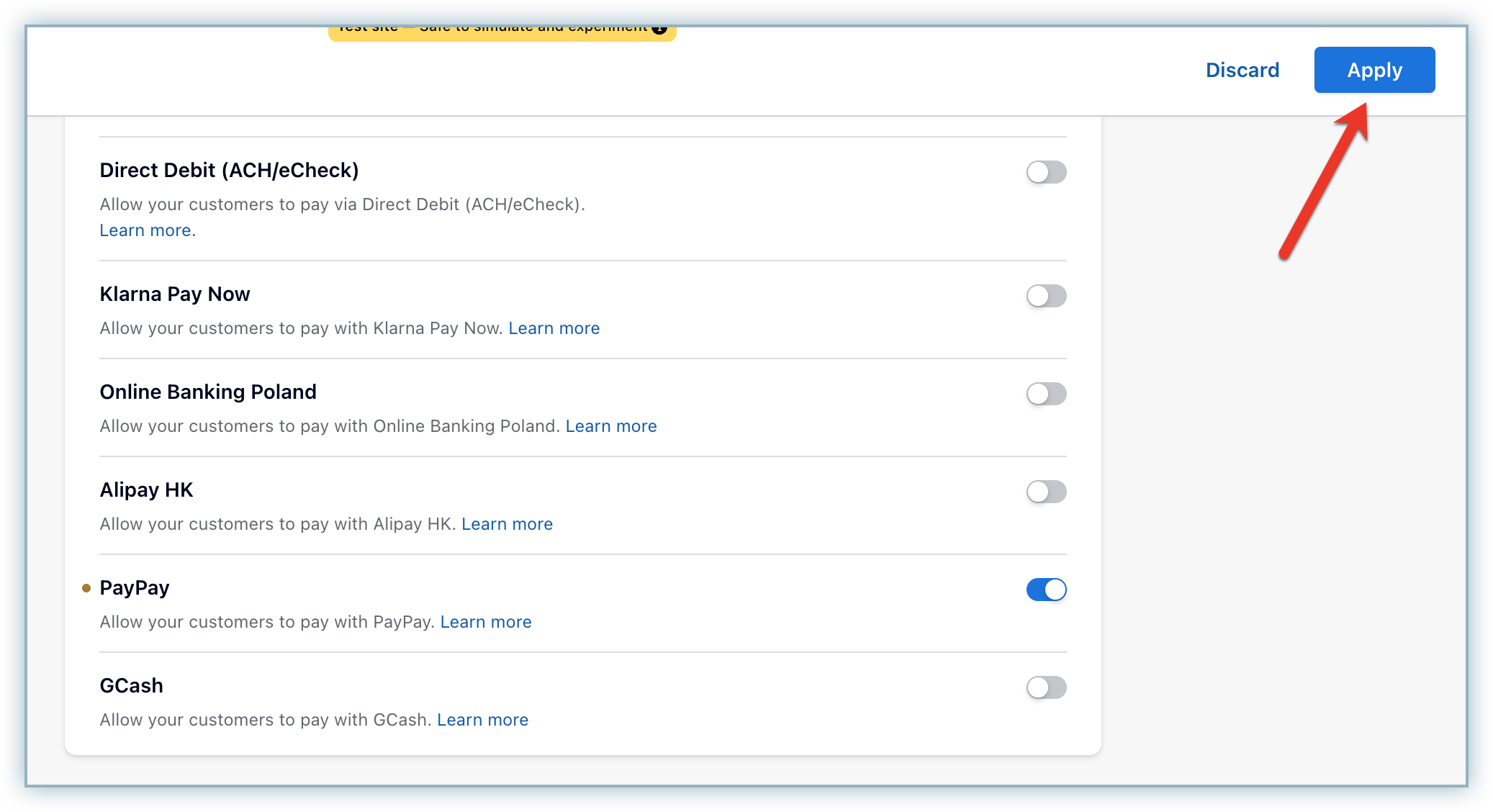 Apply PayPay settings