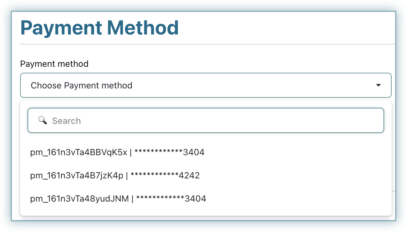 Select a payment method when adding a one-time charge