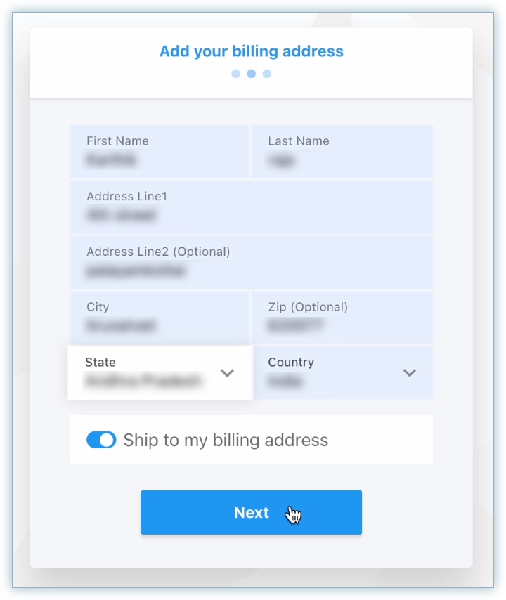 Add your billing address page during checkout