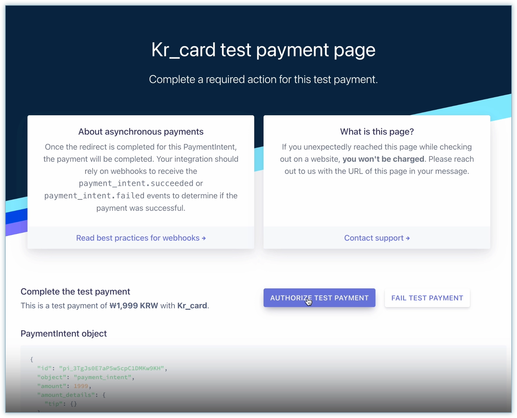 South Korean Cards payment page used to authenticate the payment