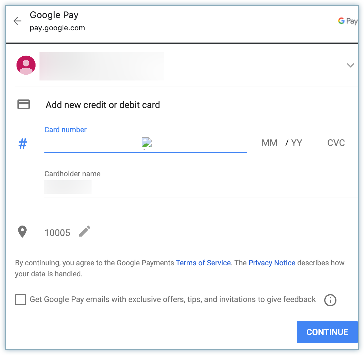Google Pay payment pop-up