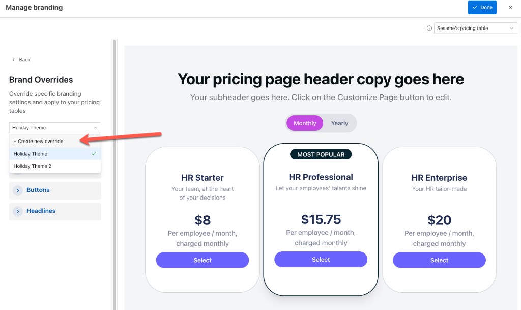 Create new theme dialog for a brand override