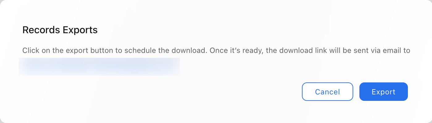 Reveal Settlements Records Exports dialog for downloading the filtered settled transactions set.